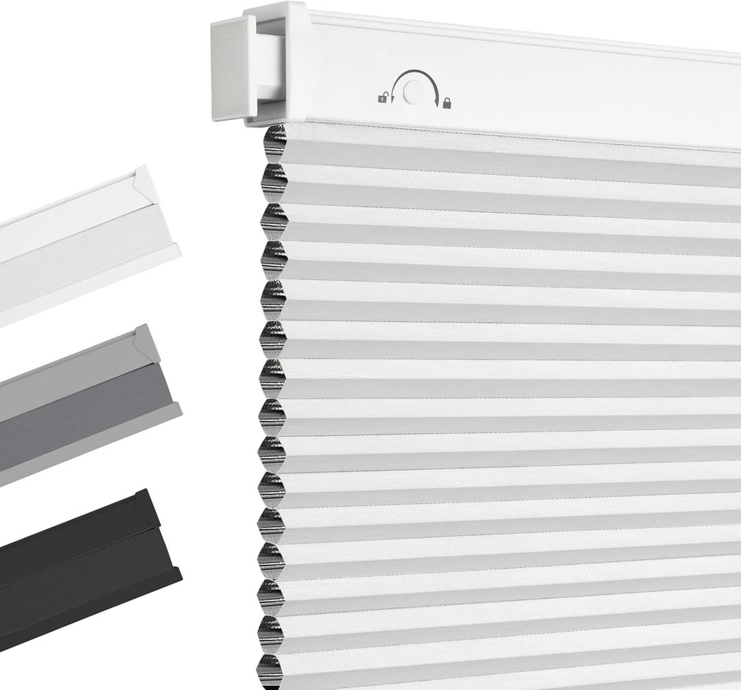 Allesin Zen No Drill Blinds for Windows Blackout Cordless Cellular Shades Honeycomb Blinds Pull Down, Free Stop Easy Install for Home and Office, Blackout, White, 34.5" W x 64" H