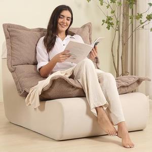 BestRoyal Bean Bag Chair for Adults, Giant Bean Bag Sofa with High Density Foam, Fireside Bean Bag Couch for Living Room, Bedroom, Balcony, Khaki