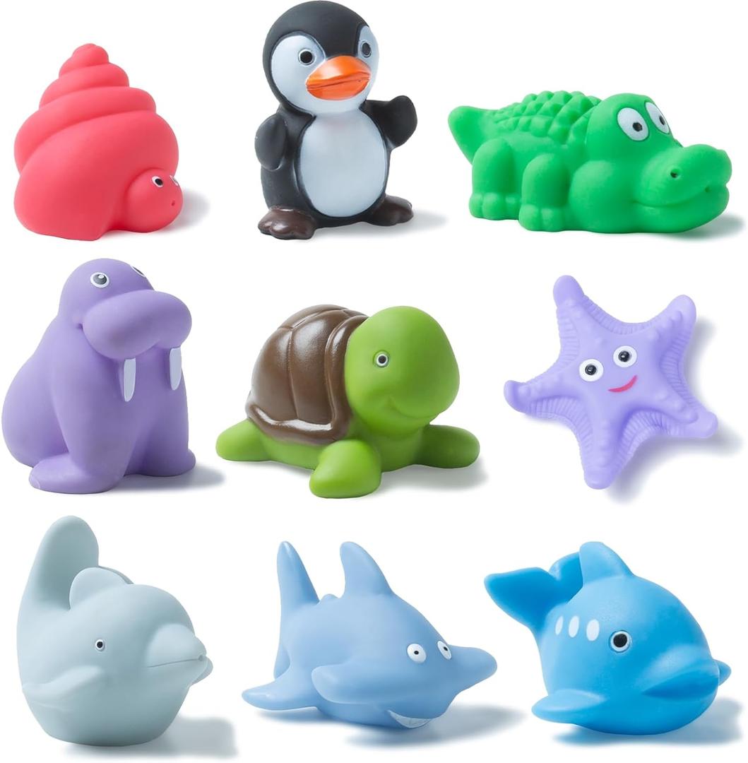 XY-WQ Bath Toys No Hole, for Infants& Toddlers, No Hole Bathtub Toys (Sea Animals, 9 Pcs with Mesh Bag)