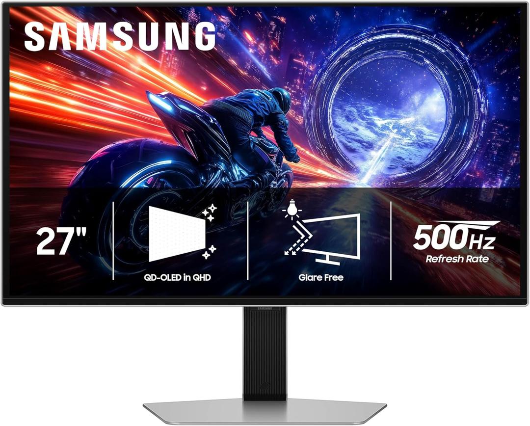 Samsung 27 Odyssey OLED G6 G60SF QHD QD-OLED Gaming Monitor, 500Hz Refresh Rate, 0.03ms (GtG) Response Time, G-Sync Compatible, VESA DisplayHDR TrueBlack 500, LS27FG602SNXZA, 2025
