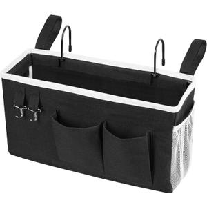 Loghot Bedside Caddy/Bedside Storage Bag Hanging Organizer for Bunk and Hospital Beds,Dorm Rooms Bed Rails,Can be Placed Glasses,Books,Mobile Phones,Keys (Black)