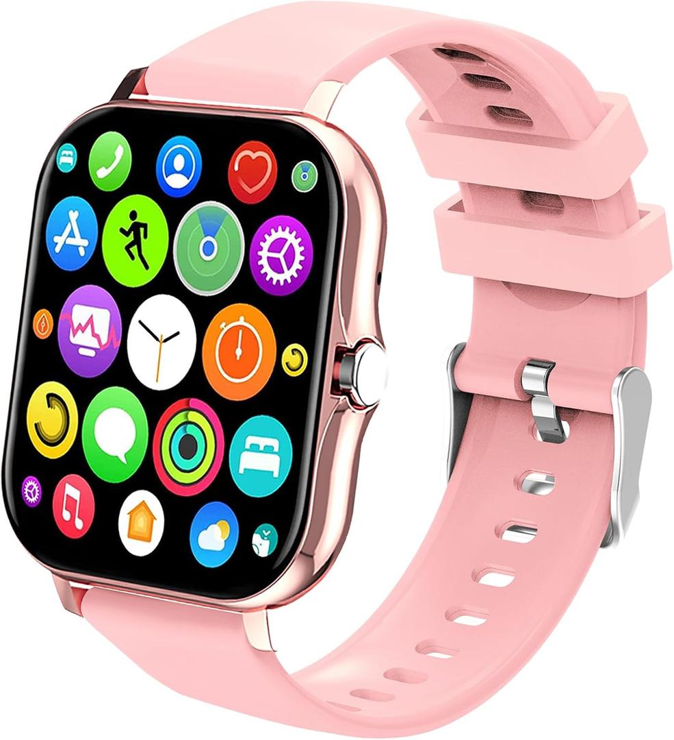 Smart Watch, 1.81" Upgraded Full Touchscreen Smart Watch for Android iPhones with Heart Rate Blood Pressure Monitor, Multiple Sports Fitness Tracker with Smart Watches for Women Men (Pink)