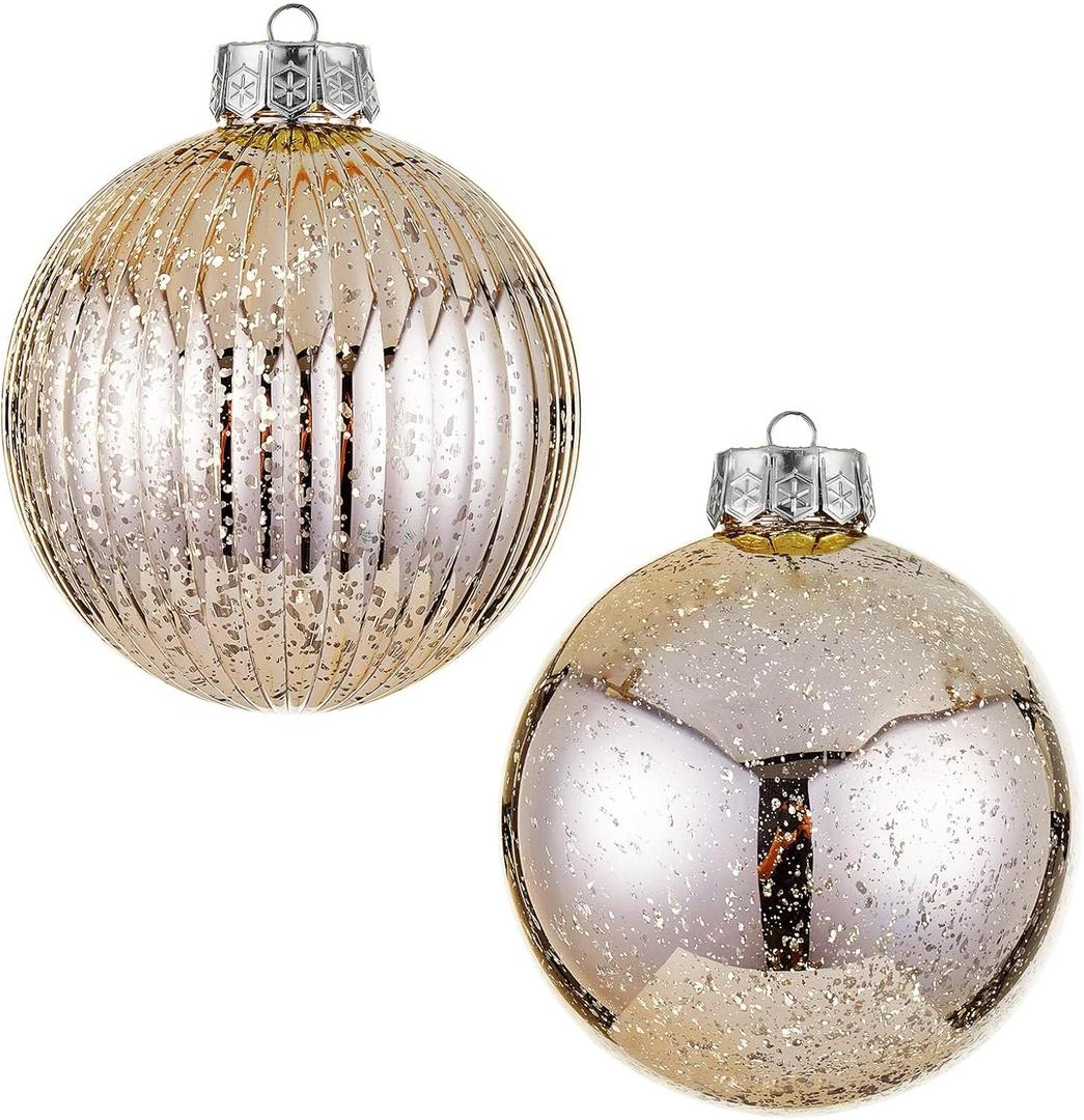 Large Christmas Ball Ornaments, Oversized Shatterproof Plastic Decorative Hanging Mercury Ornaments Ball for Xmas Holiday Party Decorations (Champagne, 6.0")