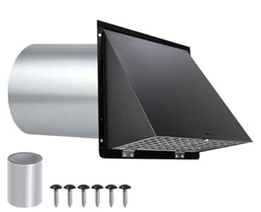 4 Inch Dryer Vent Cover Outside, Dryer Vent Cover Outdoor Wall Vent Hood Dryer Exhaust Vent Cap, Hooded Wall Vent with Screen & Damper, Wall Mount Extractor Vent for Dryer Duct AC, Galvanized Steel, Black