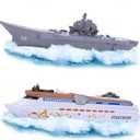 2PCS Aircraft Carrier Toy Cruise Ship with Lights and Sounds, Model Aircraft Carrier Navy Ship, Nautical Decorations Ocean Theme Party Supplies for Boys Gift Age 3-8 Collection