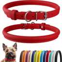 CollarDirect Rolled Leather Dog Collar, Soft Padded Round Puppy Collar, Handmade Genuine Leather Collar Dog Small Large Cat Collars 13 Colors (11-14 Inch, Red Smooth) (M: 11-14 in)