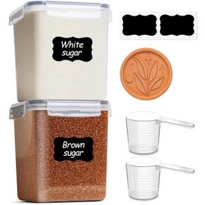 ComSaf Brown Sugar Container Set of 2 (2.5L/2.6Qt), Airtight Food Storage Containers with Lids and Terra Cotta Brown Sugar Saver, Plastic Canisters Sets for Kitchen, Pantry Organizer for Flour, Baking