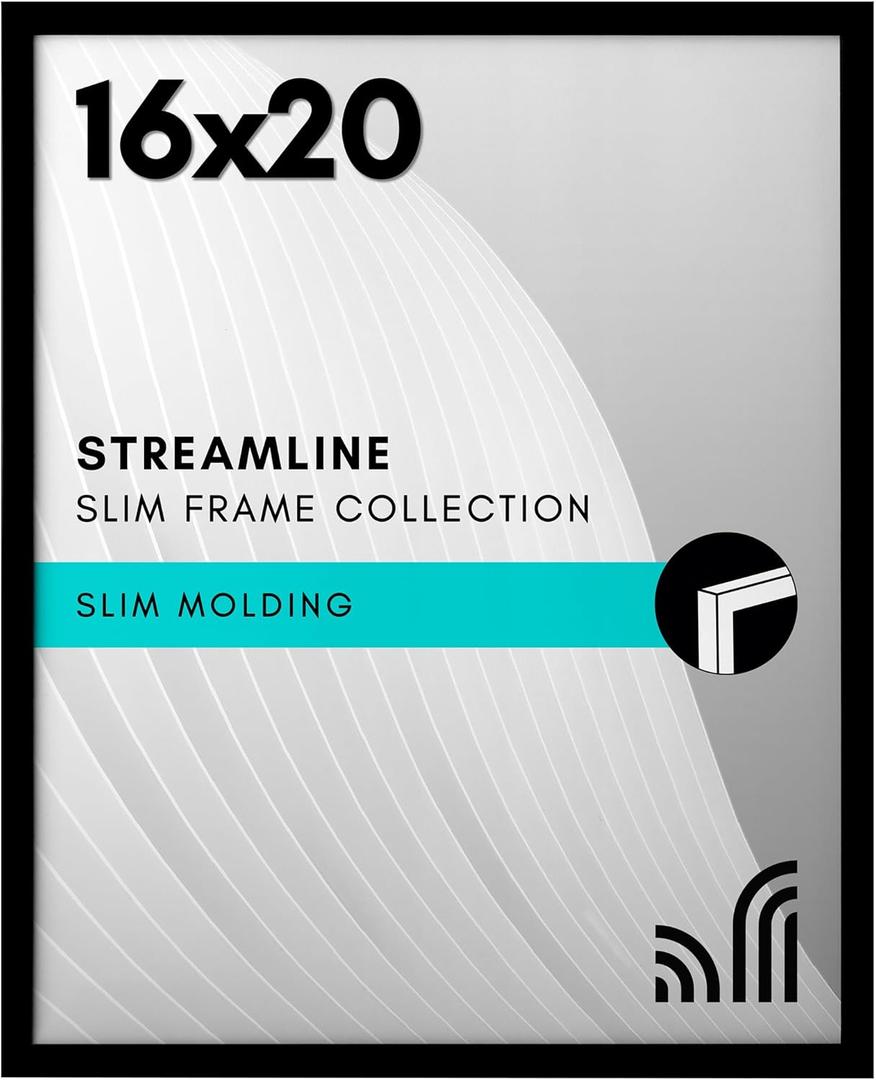 Americanflat 16x20 Picture Frame with Polished Plexiglass - Streamline Collection - Thin Border Picture Frame for Wall Display - Hanging Hardware Included - Black