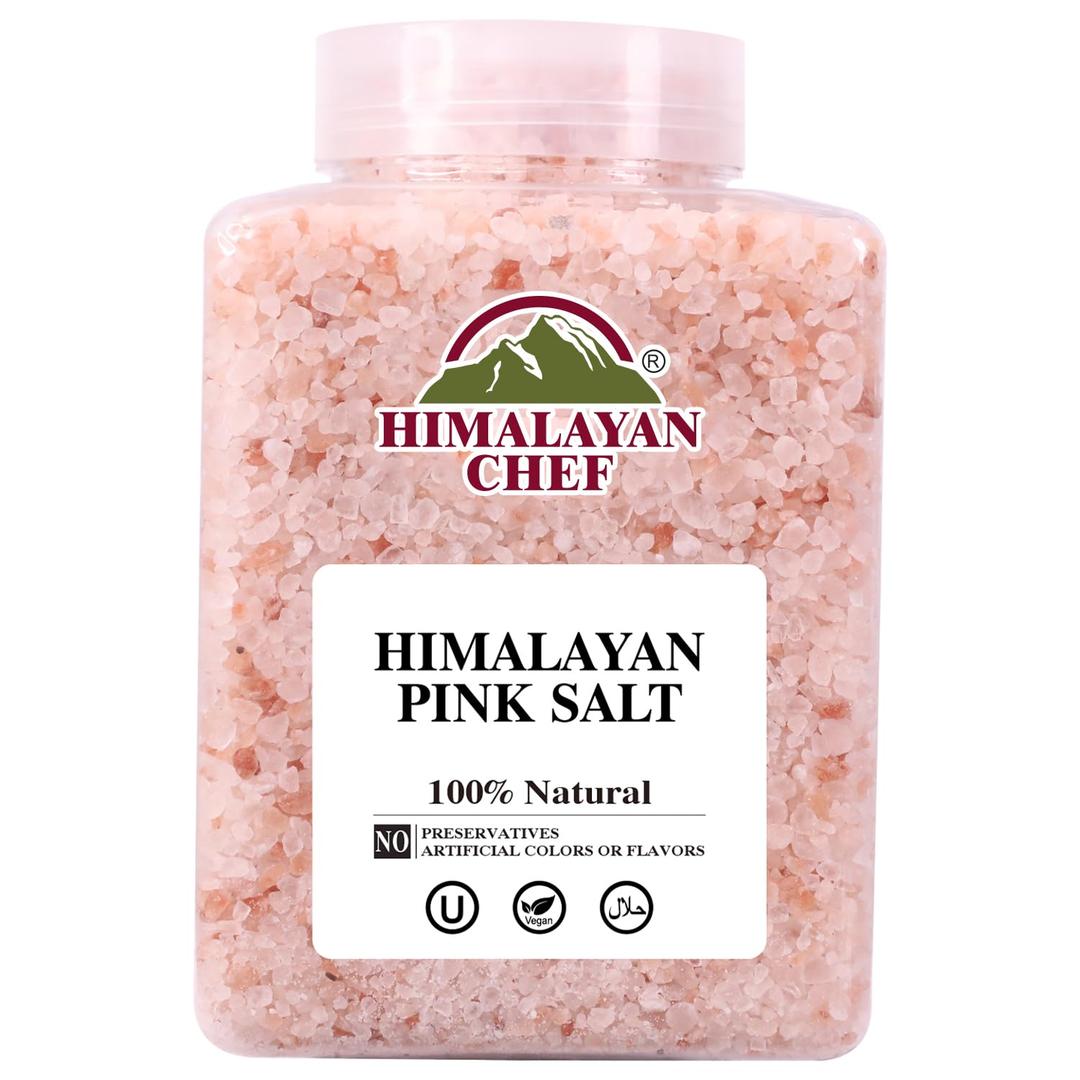 Himalayan Chef Pink Himalayan Salt Coarse Grain, 5 lbs Plastic Jar - Pure, Natural, Kosher, Mineral-Rich, Ideal for Grinder Refills, Cooking, Seasoning (EXP 02/01/31)