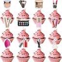 24PCS Makeup Cupcake Toppers - Makeup Cupcake Toppers for Girls Make-up Birthday Party Decorations Cosmetics Cake Toppers Make Up Party Supplies for Bridal Shower Cosmetics Party