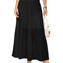 Bsubseach Chiffon Pleated Maxi Skirt for Women Elastic High Waist Flowy A line Casual Skirt 2026 Summer Skirts Black (Black, M)