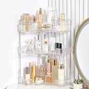Bathroom Organizer Countertop, Vanity Trays for Bathroom, Skincare Makeup Organizer Shelf, Vanity Organizer, Bathroom Counter Shelf for Cosmetics, Toiletries, Lotions, Perfumes (3 Tiers, Clear)