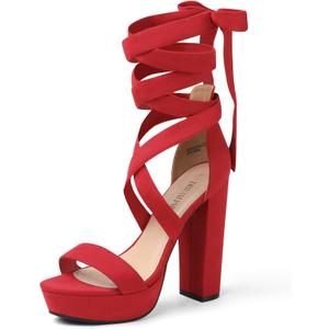 DREAM PAIRS High Heels Chunky Block Platform Heels for Women Strappy Gladiator Sexy Open Toe Heels Dressy Pumps Sandals (6, Red)
