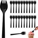 100Pcs Long Handle Plastic Spork, 6.3Inch Large Disposable Utensils, Heavy Weight Black Fork Spoon Combo for Appetizer, Catering, School Lunch, To-Go & Party Use
