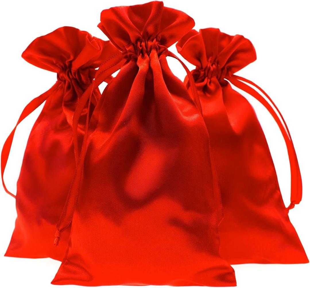 4" x 6" Red Satin Gift Bags - Jewelry, Wedding Favor Drawstring Pouches for Baby Shower, Christmas - 50 Pack