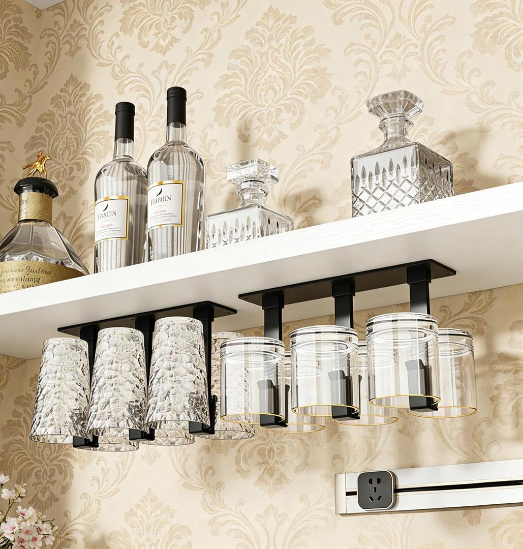 2Pack Under-Cabinet Wine Glass Holder,Coffee Mug Rack Hooks, No-Drill Installation Coffee Cup Rack Hooks for Kitchen,Living Room,Office