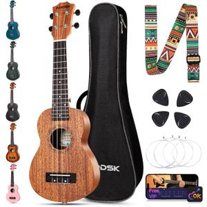 AODSK Soprano Ukulele for Beginner 21 Inch Ukelele with Gig Bag Strap Nylon String 4 Picks Holiday Gift (Natural)