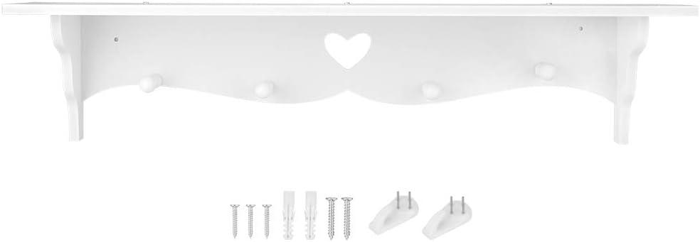 Hollowed Love Shape Wall Shelf,23inch White PVC Wood-Plastic Board Wall Mounted Floating Shelf Hanging Storage Rack for Kitchen Living Room Organizer