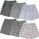 BAMBOO COOL Men's Underwear Woven Boxer Shorts,Classic Relaxed Fit,Lightweight Plaid Boxers,6 Pack M