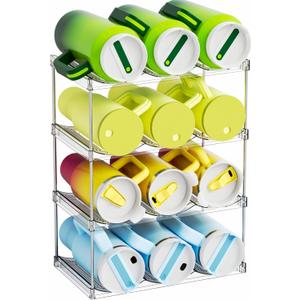 Yieach Larger Compartments Stackable Water Bottle Organizer for 40 oz Stanley Cup Holder,Yeti and Other Tumbler Organizer,4 Tier Rack and Waterbottle Storage Rack for Kitchen Cabinets,Countertop
