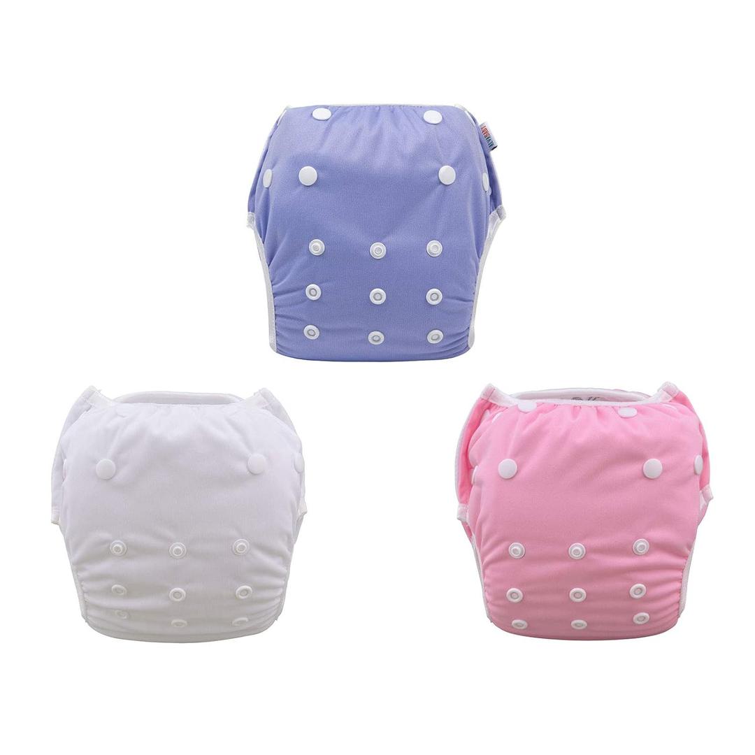 ALVABABY Swim Diapers 3pcs Reuseable Washable & Adjustable for Swimming Lesson & 0-2 Years Purple White Pink 3SWB17 (Small (Pack of 3))