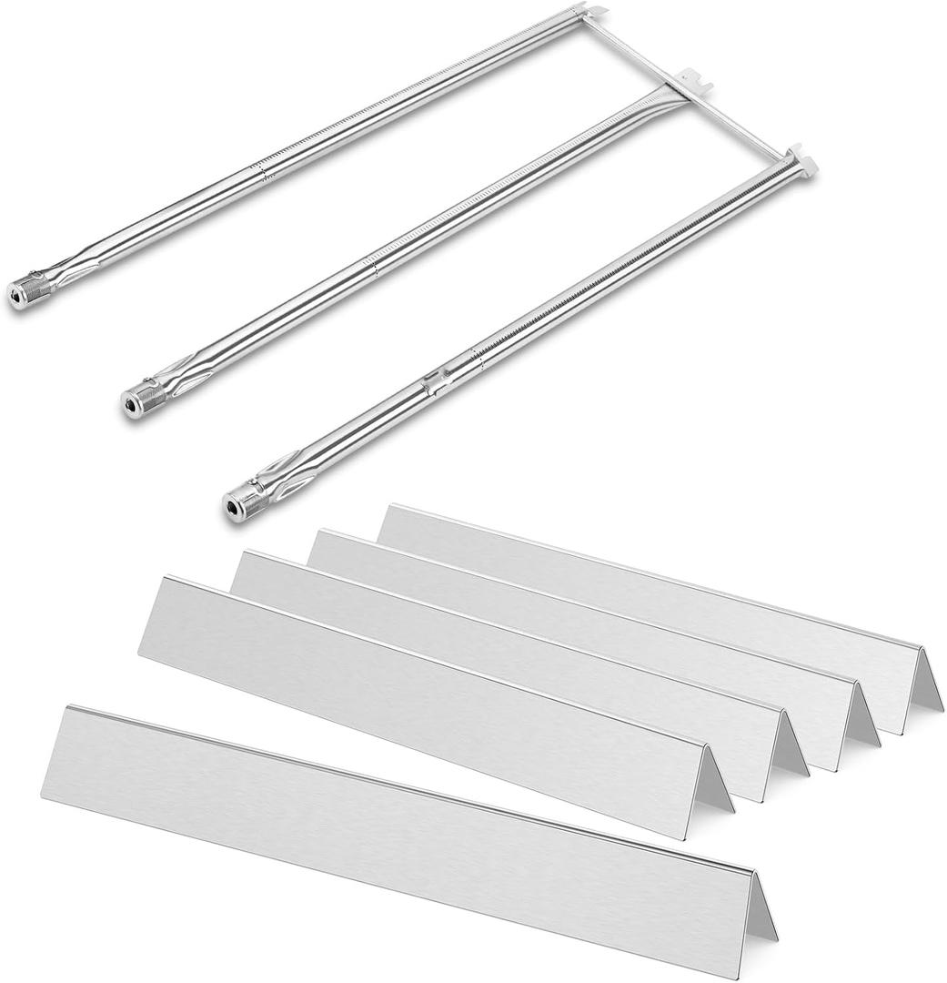 QuliMetal 24.5" Flavorizer Bars & SUS304 34 1/4" Grill Burners for Weber Genesis 300 Series - Fits Genesis E310 E320 S310 S320 Grill Parts with Side Control, Replaces for Weber 7540, 67722, 67820