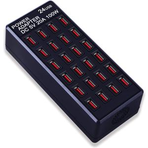 24-Port 100 watt (20 A) USB Charging Station, Home Desktop Fast Charger, Multiple Chargers, Suitable for Hotels, Shops, Schools, Shopping malls and Travel