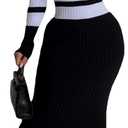 Women's Casual Sexy Off Shoulder Slim Knitted Long Sleeved Striped Maxi Party Dresses White, Size M