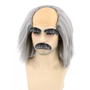 Mad Scientist Wig Old Man Wigs Halloween Costume Bald Wigs With Moustache Eyebrows (Gray-171/1001A)