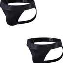 JOCKMAIL Mens Jock strap Underwear Athletic Supporter Performance Jockstrap Elastic 2 Pack (X-Large, Black)