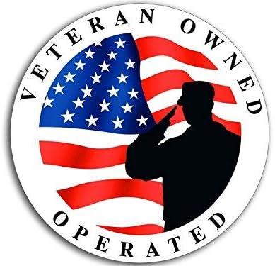 XL Round Veteran Owned & Operated Soldier Sticker (Business Window Vinyl Decal Shop Cafe Vet (11 inch)