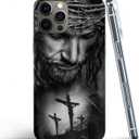 Phone Case Compatible with iPhone 12 Pro Max Jesus Christ Christian with Thorns 3 Crosses TPU Shockproof Protective Phone Cover