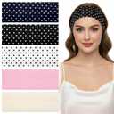5Pcs Multicolor Polka Dot Headbands for Women Soft Stretchy Polyester Fabric Headbands Fashion Elastic Non-Slip Head Bands Hair Accessories for Exercise Yoga Running Workout