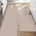 Color&Geometry Anti Fatigue Cushion Padded Kitchen Mat for Floor - 17x29+17x59,Easy Clean, Water & Oil Proof, Anti Slip, Foam Rubber Runner Rug for Front Sink Comfort Standing,Dark Beige, Set of 2