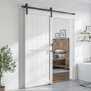 SMARTSTANDARD 34" x 80" White Sliding Barn Door with 6FT Black Hardware