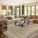 Machine Washable Rugs for Living Room: 10x14 Area Rugs for Bedroom Vintage Stain Resistant Non Slip Low Pile Lightweight Boho Carpet for Kitchen Dining Room Farmhouse Kids Room Nursery (Brown and Grey)