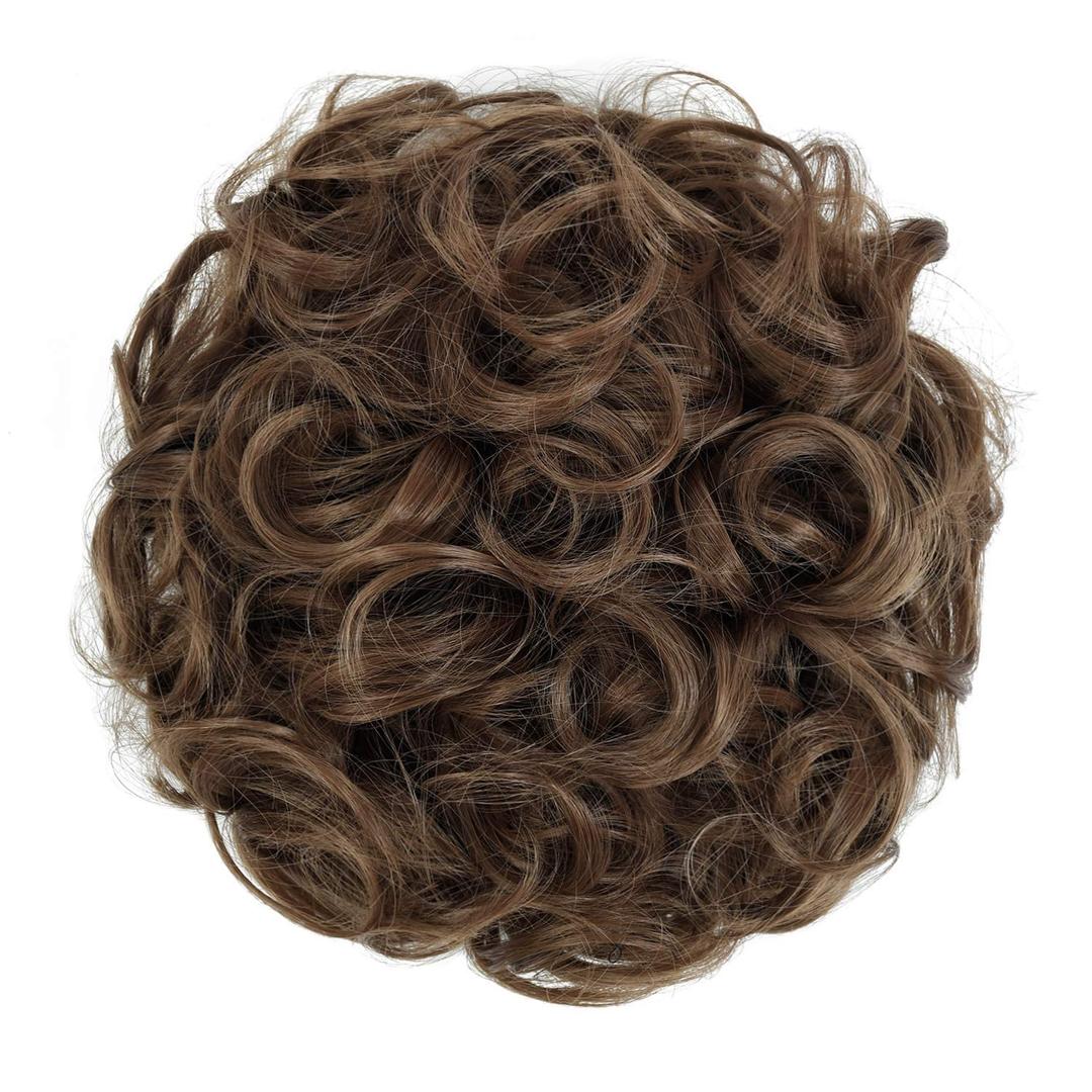 Short Mess Curly Dish Bun Hair Extension Scrunchy Bun Chignon Buns Ponytail Hair Pieces for Women Easy Stretch Hair Combs Clip in Ponytail Extension (12#LBR) (light brown)