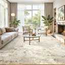 Toneed Abstract Area Rug 7x9 Modern Washable Rug Soft Non Slip Rug Low Pile for Bedroom Living Room Dining Room Beige