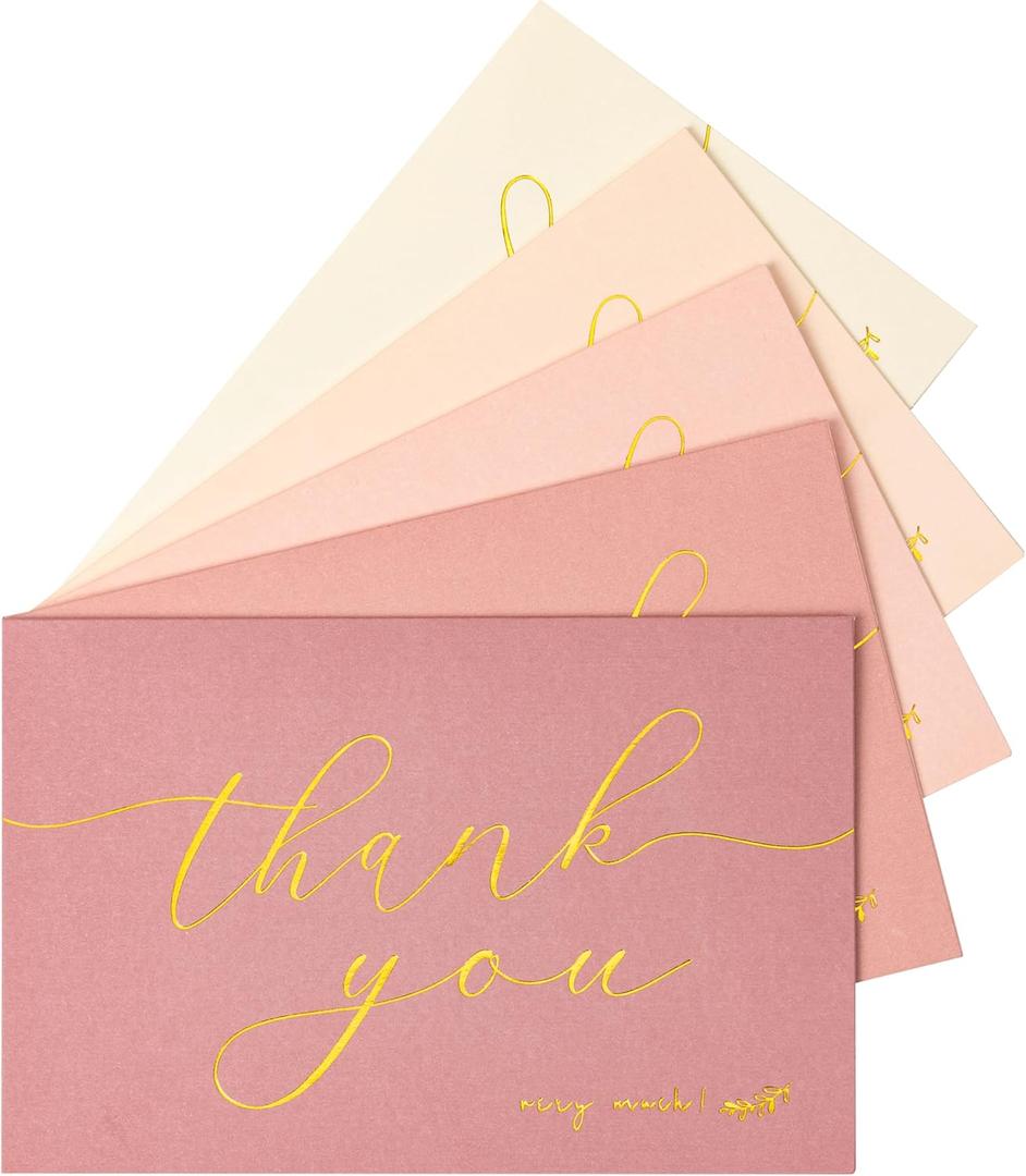 Crisky 50 Pcs Dusty Rose Thank You Cards With 50 Envelopes & 50 Stickers Simple, Chic, Elegant Greeting Cards Perfect for: Wedding/Business/Birthday/Graduation etc. 4 x 6 inches 50 Pack