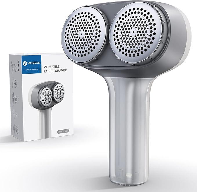 VASSON Fabric Shaver, Electric Lint Remover, Rechargeable Lint Shaver, Sweater Shavers to Remove Pilling, Large Fuzz Remover for Clothes Couch Furniture (Greyish White)