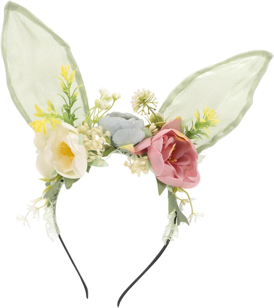 LIFKOME Rabbit Ears Headband Bunny Ears Flower Hairband Animal Head Piece for Christmas Easter Birthday Wedding Party Kids and Adults
