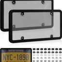 Clear License Plate Protector, 2 Pack License Plate Covers & Frames Unbreakable Plastic Car Shields Holder Fits Standard US Plate with Screws Caps (Gray)