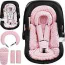 BOMOLOUR Infant Car Seat Insert with Removable Cushion for Baby Preemie Newborn Infant, Reversible carseat Insert Head Body Support Fits for Stroller, Baby Swing, Rocker, Bouncer, Bassinet - Pink