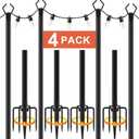 10Ft String Light Poles 4 Pack, Light Poles for Outside Lights, Outdoor with Fence Brackets Hanging Lights, Metal Stand Deck Patio Backyard