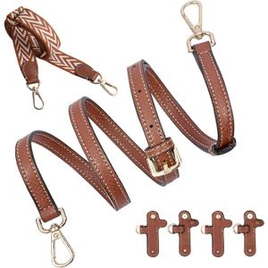 Leather Adjustable Shoulder Purse Strap Kit Replacement with Wide Belt Canvas Handbag Crossbody Strap for Longchomp Mini BagBrown Gold