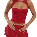 WDIRARA Women's Cut Out Lace Crop Bustier Corset Tank Top Sexy Going Out Party Club Tops Red Solid Medium