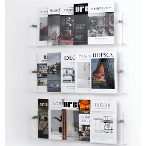 Clear Acrylic Brochure Holder Wall Mount 3 Tier, Hanging Bookshelf Magazine Rack Literature Storage Rack for Waiting Room, Living Room, Office, Home Display (L21"x W8")
