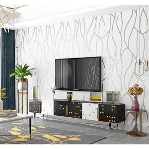 High-End Deerskin Velvet Aluminum Foil Vertical Stripes Peel and Stick Wallpaper Bedroom TV Backdrop Wall 3D Wallpaper (Silver White self-Adhesive Version 9361)