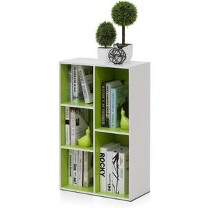 Furinno LUDER Book Shelf, 5-Cube Bookshelf, Reversible Bookcase, 9.4 x 19.5 x 31.5, Easy Assembly, for Living Room, Bedroom, Home Office, White/Green