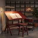 Walnut Solid Wood Adjustable Drafting Table, Art Drawing Desk